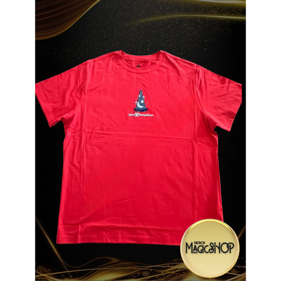 2025 Disney Parks WDW Shirt Sorcerer Mickey Hat Embroidered Red Medium - Picture 1 of 3